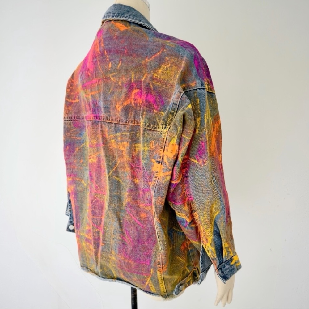 Beulah Splattered Paint Pollock Painted Oversized Distressed Denim Jean Jacket - Picture 9 of 16